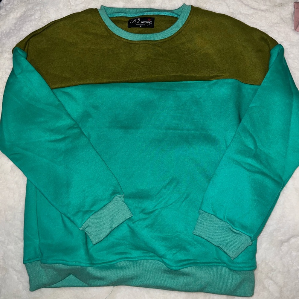Women's Teal and Olive Crewneck Sweater